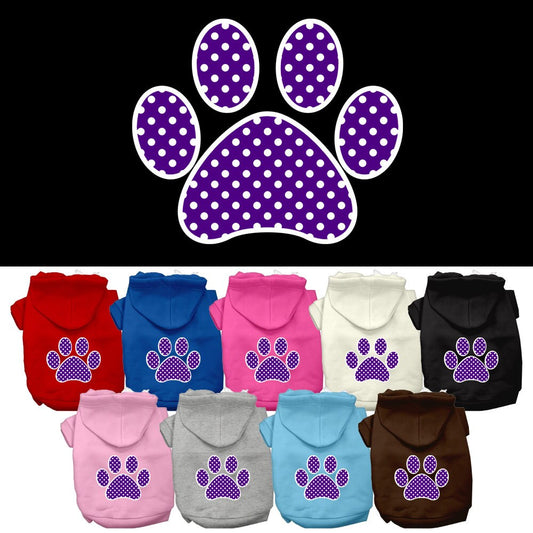 Pet, Dog & Cat Hoodie Screen Printed, "Purple Swiss Dots Paw"