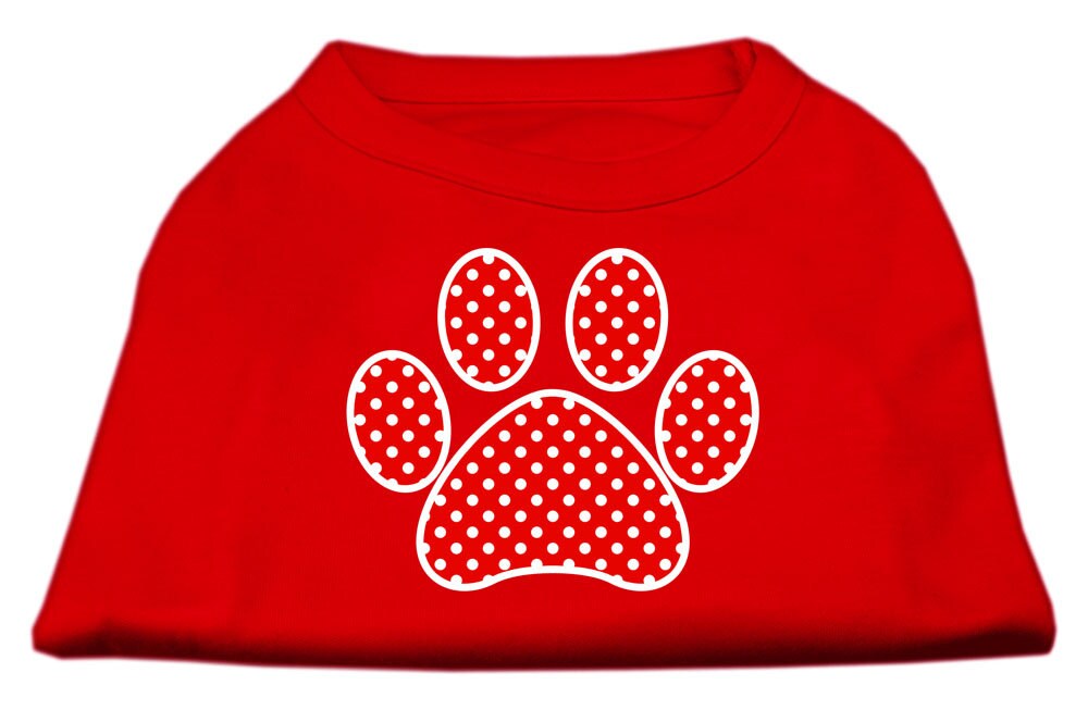 Pet Dog & Cat Shirt Screen Printed, "Swiss Dots Red Paw"