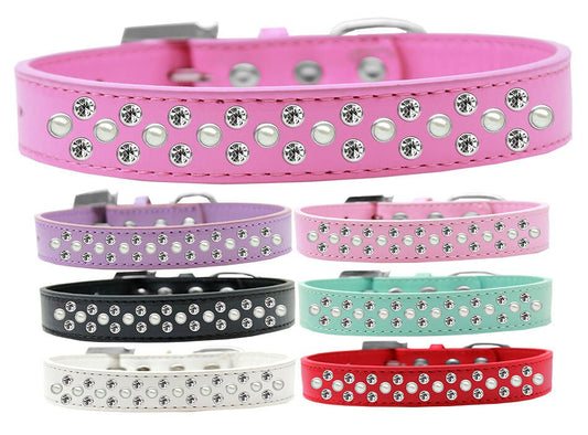 Dog, Puppy & Pet Fashion  Collar, "Pearl and Clear Crystal Rimsets Sprinkles"