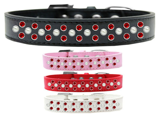 Dog, Puppy & Pet Fashion  Collar, "Pearl and Red Crystal Rimsets Sprinkles"