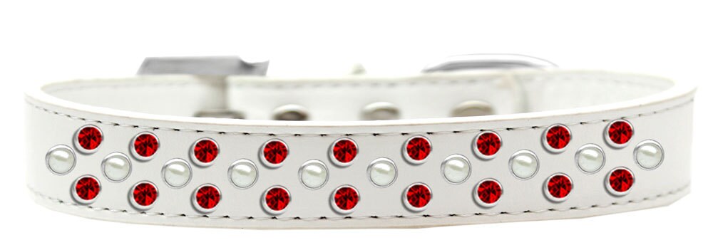 Dog, Puppy & Pet Fashion  Collar, "Pearl and Red Crystal Rimsets Sprinkles"