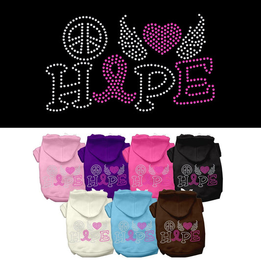 Pet, Dog & Cat Hoodie Rhinestone, "Peace Love Hope Breast Cancer"